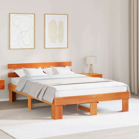 Estructura de cama Marrón 150 x 200 cm Madera maciza de Pino