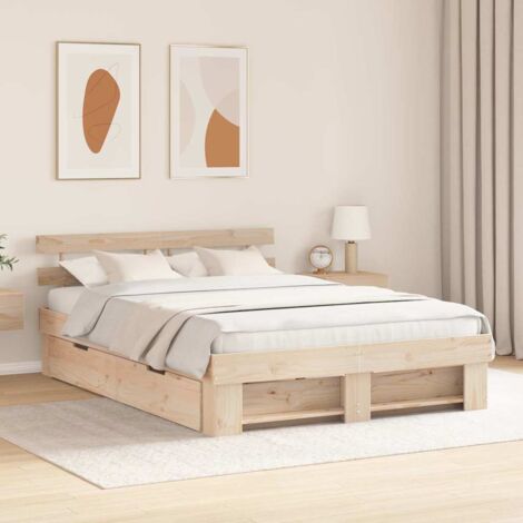 Estructura de cama Marrón 150 x 200 cm Madera maciza de pino