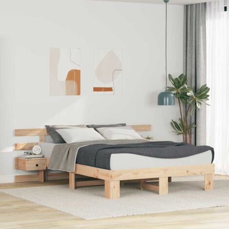 Estructura de cama Marrón 150 x 200 cm Madera maciza de pino