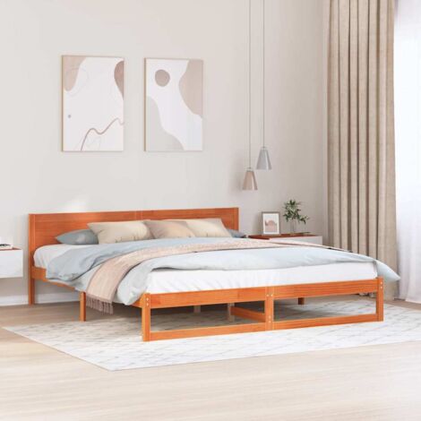 Estructura de cama Marrón 200 x 200 cm Madera maciza de Pino