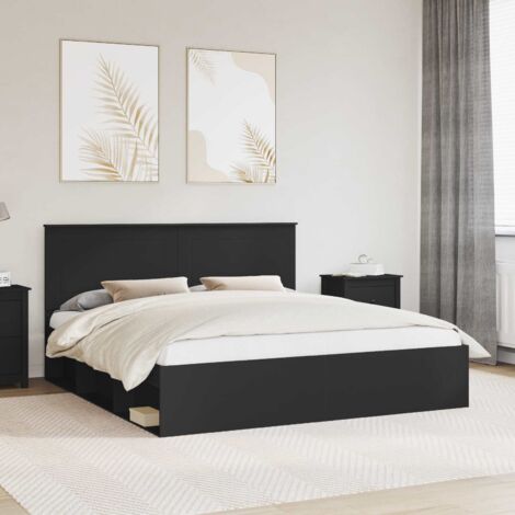 Estructura de cama Negro 180 x 200 cm Madera de pino macizo