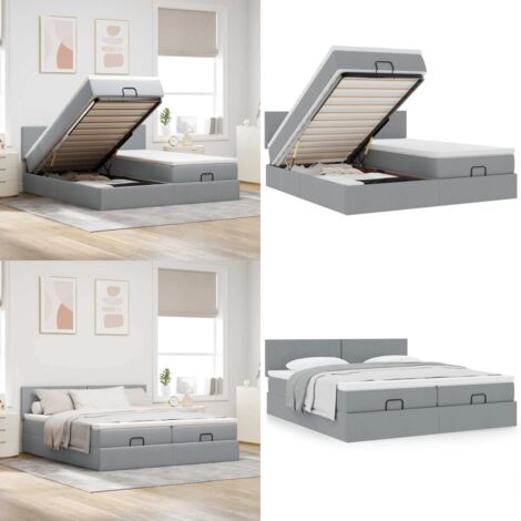 Estructura de cama otomana colchones tela gris claro 160x200cm - Colchón - Estructura de cama