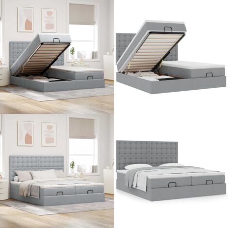 Estructura de cama otomana colchones tela gris claro 200x200cm - Colchón - Almacenamiento debajo de la cama