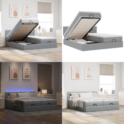 Estructura de cama otomana colchones tela gris claro 200x200cm - Estructura de cama - Colchón de muelles ensacados