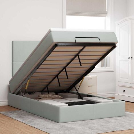Estructura de cama otomana colchones terciopelo gris claro