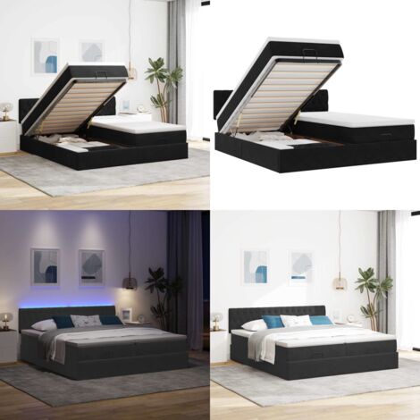 Estructura de cama otomana colchones terciopelo negra 160x200cm - Colchón de muelles ensacados - Almacenamiento bajo cama