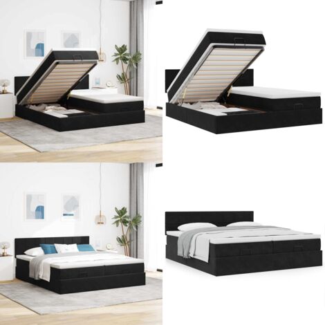 Estructura de cama otomana colchones terciopelo negra 160x200cm - Colchón de muelles ensacados - Almacenamiento debajo de la cama