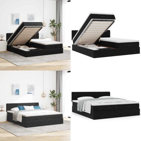 Estructura de cama otomana colchones terciopelo negra 160x200cm - Colchón de muelles ensacados - Almacenamiento debajo de la cama