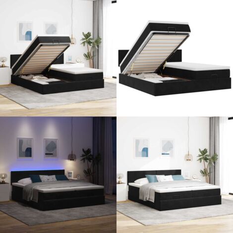 Estructura de cama otomana colchones terciopelo negra 160x200cm - Colchón de muelles ensacados - Almacenamiento debajo de la cama