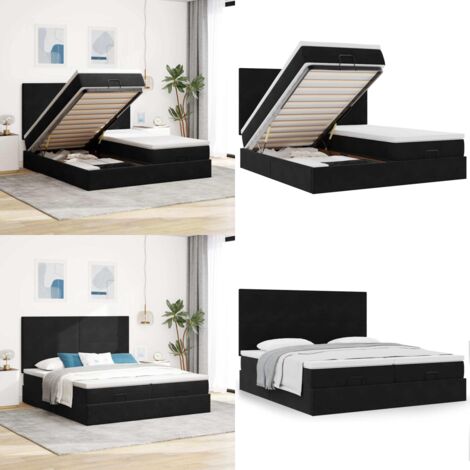 Estructura de cama otomana colchones terciopelo negra 160x200cm - Colchón de muelles ensacados - Almacenamiento debajo de la cama