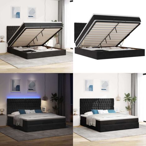 Estructura de cama otomana colchones terciopelo negra 160x200cm - Colchón de muelles ensacados - Almacenamiento debajo de la cama