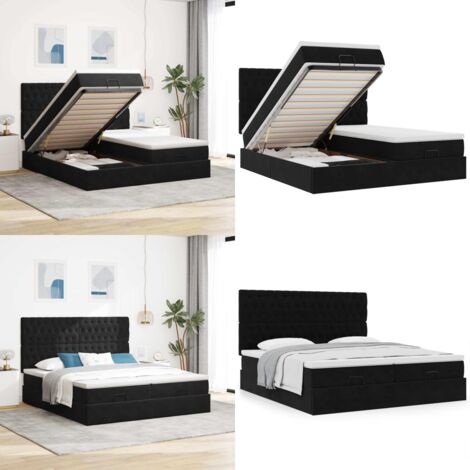 Estructura de cama otomana colchones terciopelo negra 160x200cm - Colchón de muelles ensacados - Almacenamiento debajo de la cama