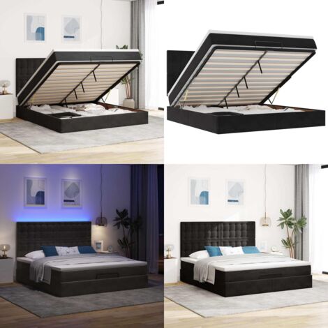 Estructura de cama otomana colchones terciopelo negra 160x200cm - Colchón de muelles ensacados - Almacenamiento debajo de la cama