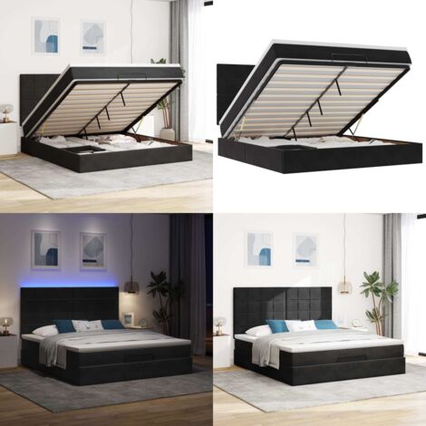 Estructura de cama otomana colchones terciopelo negra 160x200cm - Colchón de muelles ensacados - Almacenamiento debajo de la cama