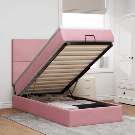 Estructura de cama otomana colchones terciopelo rosa 100x200cm