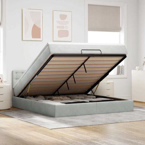Estructura de cama otomana con colchón gris claro 160x200cm