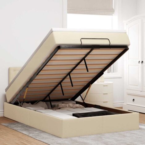 Estructura de cama otomana con colchón tela crema 120x200 cm