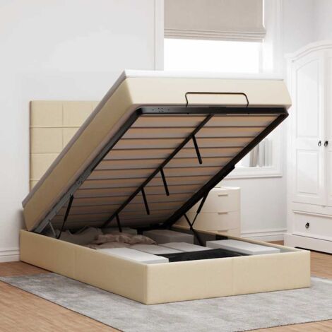 Estructura de cama otomana con colchón tela crema 120x200 cm