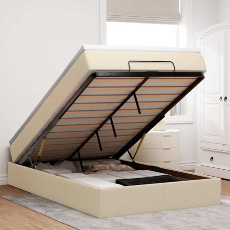 Estructura de cama otomana con colchón tela crema 120x200 cm