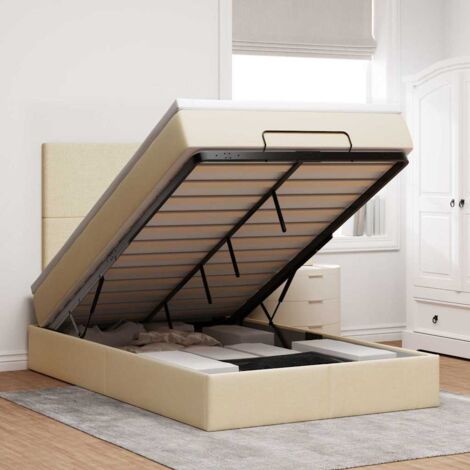 Estructura de cama otomana con colchón tela crema 120x200 cm