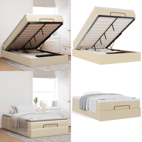 Estructura de cama otomana con colchón tela crema 120x200 cm - Colchón - Almacenamiento debajo de la cama