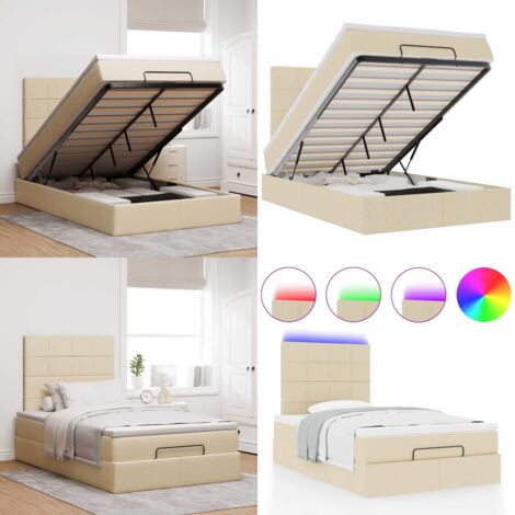 Estructura de cama otomana con colchón tela crema 120x200 cm - Colchón de muelles ensacados - Almacenamiento debajo de la cama