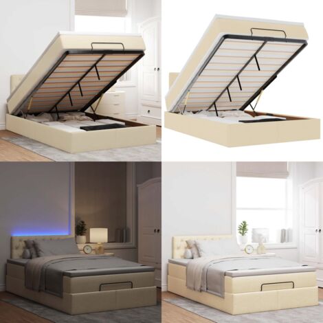 Estructura de cama otomana con colchón tela crema 120x200 cm - Colchón tela - Almacenamiento debajo de la cama