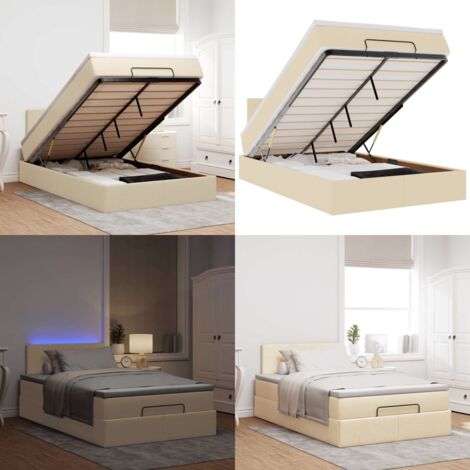 Estructura de cama otomana con colchón tela crema 120x200 cm - Colchón tela - Almacenamiento debajo de la cama