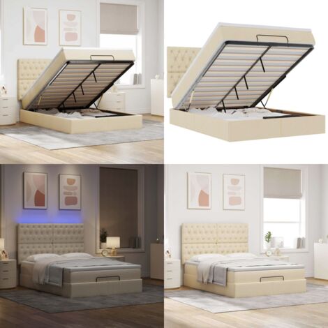 Estructura de cama otomana con colchón tela crema 140x200cm - Colchón de muelles ensacados - Almacenamiento debajo de la cama