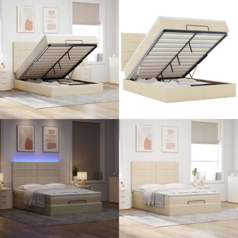 Estructura de cama otomana con colchón tela crema 140x200cm - Colchón de muelles ensacados - Almacenamiento debajo de la cama