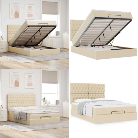 Estructura de cama otomana con colchón tela crema 140x200cm - Colchón de muelles ensacados - Almacenamiento debajo de la cama