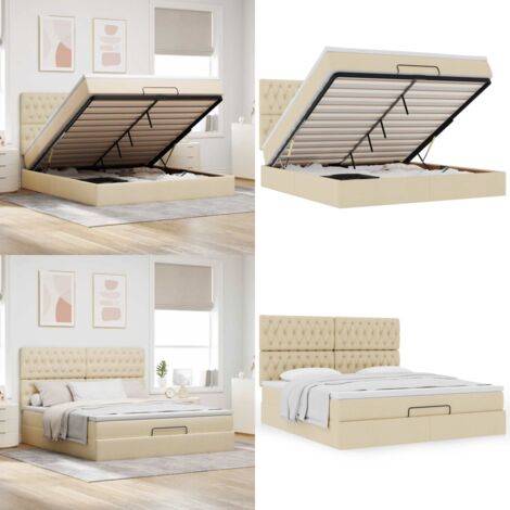Estructura de cama otomana con colchón tela crema 160x200cm - Colchón de muelles - Almacenamiento debajo de la cama