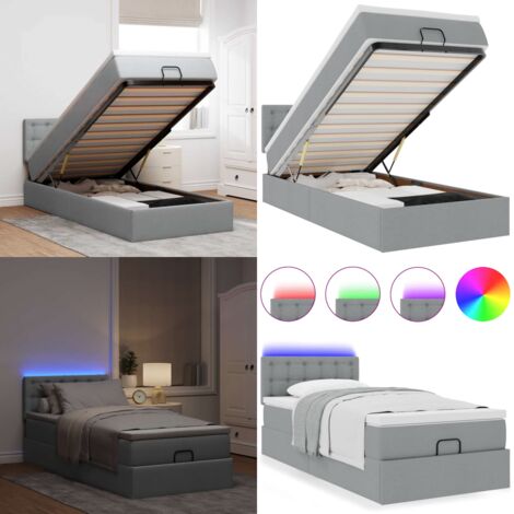 Estructura de cama otomana con colchón tela gris claro 90x190cm - Colchón de muelles ensacados - Almacenamiento debajo de la cama