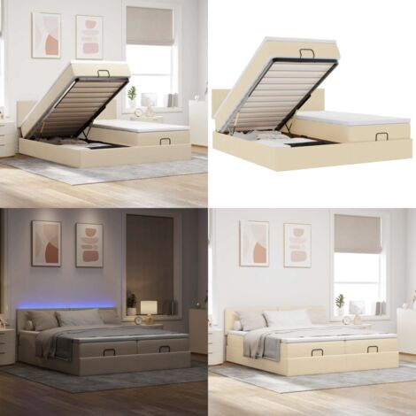 Estructura de cama otomana con colchones tela crema 180x200cm - Estructura de cama - Colchón ensacado