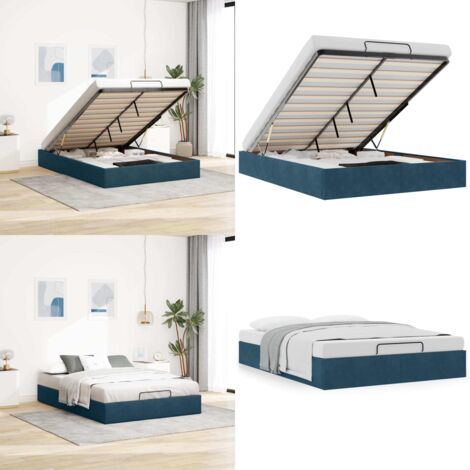 Estructura de cama otomana sin colchón azul oscuro 140x200 cm - Estructura de cama - Almacenamiento debajo de la cama