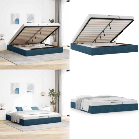 Estructura de cama otomana sin colchón azul oscuro 160x200 cm - Estructura de cama - Almacenamiento debajo de la cama