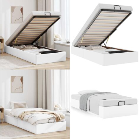 Estructura de cama otomana sin colchón blanca 80x200 cm - Estructura de cama - Almacenamiento debajo de la cama