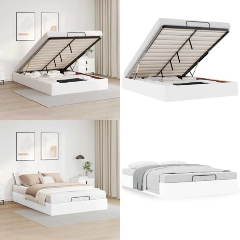 Estructura de cama otomana sin colchón blanco 140x190cm - Estructura de cama - Almacenamiento debajo de la cama