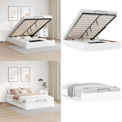 Estructura de cama otomana sin colchón blanco 140x200cm - Estructura de cama - Almacenamiento debajo de la cama