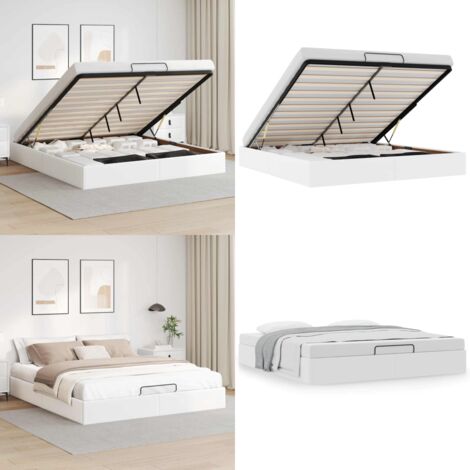 Estructura de cama otomana sin colchón blanco 200x200cm - Estructura de cama - Almacenamiento debajo de la cama