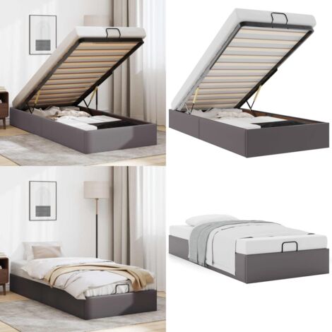 Estructura de cama otomana sin colchón gris 100x200 cm - Estructura de cama - Almacenamiento debajo de la cama