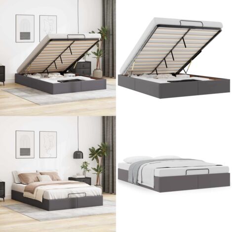 Estructura de cama otomana sin colchón gris 140x190 cm - Estructura de cama - Almacenamiento debajo de la cama