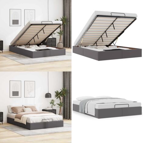 Estructura de cama otomana sin colchón gris 140x200 cm - Estructura de cama - Almacenamiento debajo de la cama