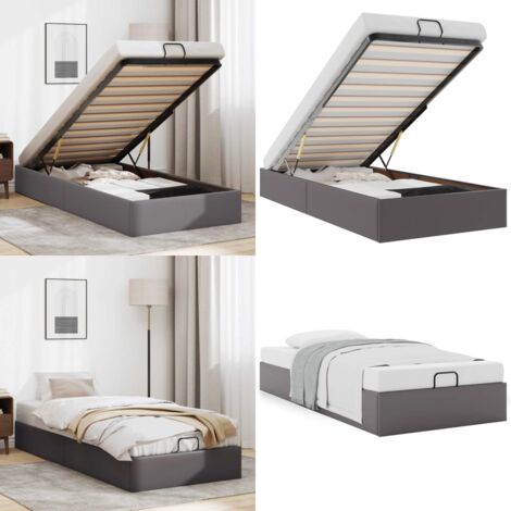 Estructura de cama otomana sin colchón gris 90x200 cm - Estructura de cama - Almacenamiento debajo de la cama