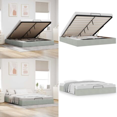 Estructura de cama otomana sin colchón gris claro 200x200 cm - Estructura de cama - Almacenamiento debajo de la cama