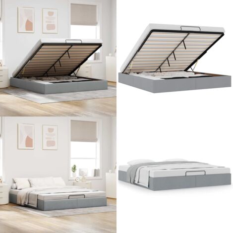 Estructura de cama otomana sin colchón gris claro 200x200 cm - Estructura de cama - Almacenamiento debajo de la cama