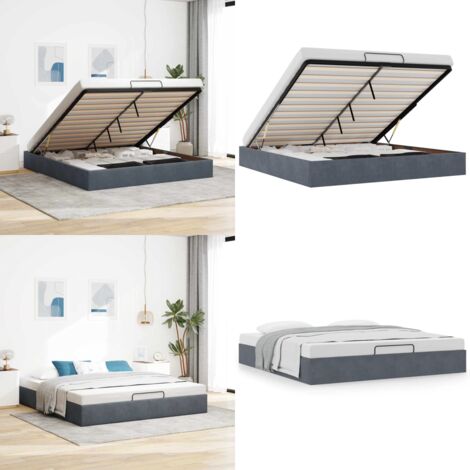 Estructura de cama otomana sin colchón gris oscuro 200x200 cm - Estructura de cama - Almacenamiento debajo de la cama