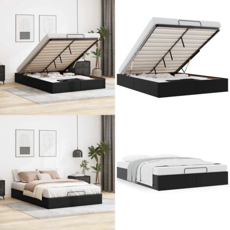 Estructura de cama otomana sin colchón negro 140x190 cm - Estructura de cama - Almacenamiento debajo de la cama