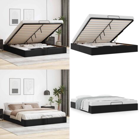 Estructura de cama otomana sin colchón negro 200x200 cm - Estructura de cama - Almacenamiento debajo de la cama