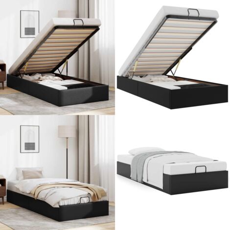 Estructura de cama otomana sin colchón negro 90x190 cm - Estructura de cama - Almacenamiento debajo de la cama